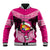 Tonga Christmas Baseball Jacket Tongan Coat of Arms Santa With Ngatu Pattern Christmas Pink Style LT03 Unisex Pink - Polynesian Pride