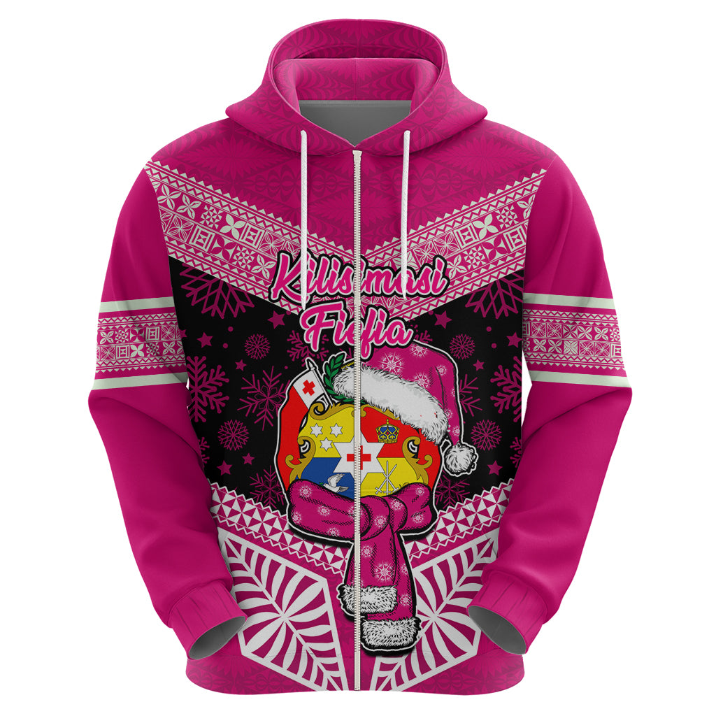 Tonga Christmas Hoodie Tongan Coat of Arms Santa With Ngatu Pattern Christmas Pink Style LT03 - Polynesian Pride