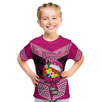 Tonga Christmas Kid T Shirt Tongan Coat of Arms Santa With Ngatu Pattern Christmas Pink Style LT03 Pink - Polynesian Pride