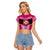 Tonga Christmas Raglan Cropped T Shirt Tongan Coat of Arms Santa With Ngatu Pattern Christmas Pink Style LT03 Female Pink - Polynesian Pride
