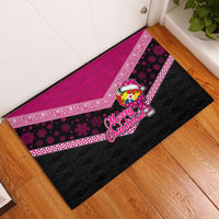 Tonga Christmas Rubber Doormat Tongan Coat of Arms Santa With Ngatu Pattern Christmas Pink Style LT03 Pink - Polynesian Pride