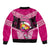 Tonga Christmas Sleeve Zip Bomber Jacket Tongan Coat of Arms Santa With Ngatu Pattern Christmas Pink Style LT03 - Polynesian Pride