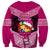 Tonga Christmas Sweatshirt Tongan Coat of Arms Santa With Ngatu Pattern Christmas Pink Style LT03 - Polynesian Pride