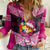 Tonga Christmas Women Casual Shirt Tongan Coat of Arms Santa With Ngatu Pattern Christmas Pink Style LT03 Female Pink - Polynesian Pride