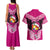 Personalised Tonga Christmas Couples Matching Tank Maxi Dress and Hawaiian Shirt Tongan Coat of Arms Santa With Ngatu Pattern Christmas Pink Style LT03 - Polynesian Pride