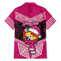 Personalised Tonga Christmas Family Matching Puletasi Dress and Hawaiian Shirt Tongan Coat of Arms Santa With Ngatu Pattern Christmas Pink Style LT03 - Polynesian Pride