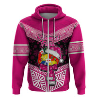 Personalised Tonga Christmas Hoodie Tongan Coat of Arms Santa With Ngatu Pattern Christmas Pink Style LT03 - Polynesian Pride
