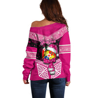 Personalised Tonga Christmas Off Shoulder Sweater Tongan Coat of Arms Santa With Ngatu Pattern Christmas Pink Style LT03 - Polynesian Pride