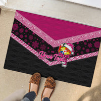 Personalised Tonga Christmas Rubber Doormat Tongan Coat of Arms Santa With Ngatu Pattern Christmas Pink Style LT03 - Polynesian Pride