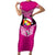 Personalised Tonga Christmas Short Sleeve Bodycon Dress Tongan Coat of Arms Santa With Ngatu Pattern Christmas Pink Style LT03 Long Dress Pink - Polynesian Pride