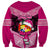 Personalised Tonga Christmas Sweatshirt Tongan Coat of Arms Santa With Ngatu Pattern Christmas Pink Style LT03 - Polynesian Pride