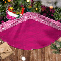 Personalised Tonga Christmas Tree Skirt Tonga Coat of Arms with Seamless Tapa Ngatu Pattern Xmas Pink Style LT03 - Polynesian Pride