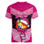 Personalised Tonga Christmas Women V Neck T Shirt Tongan Coat of Arms Santa With Ngatu Pattern Christmas Pink Style LT03 - Polynesian Pride