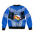 Tonga Christmas Bomber Jacket Tongan Coat of Arms Santa With Ngatu Pattern Christmas Blue Style LT03 - Polynesian Pride