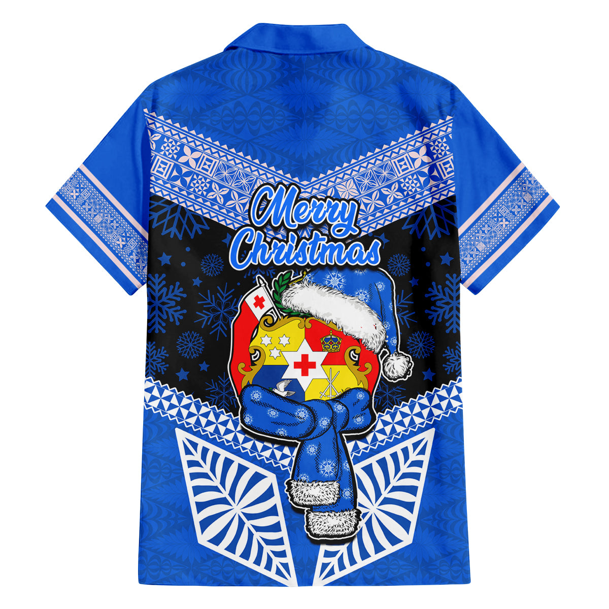 Tonga Christmas Family Matching Long Sleeve Bodycon Dress and Hawaiian Shirt Tongan Coat of Arms Santa With Ngatu Pattern Christmas Blue Style LT03 - Polynesian Pride