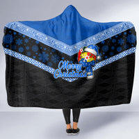 Tonga Christmas Hooded Blanket Tongan Coat of Arms Santa With Ngatu Pattern Christmas Blue Style LT03 - Polynesian Pride