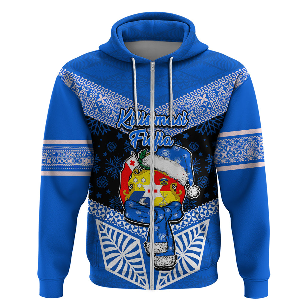 Tonga Christmas Hoodie Tongan Coat of Arms Santa With Ngatu Pattern Christmas Blue Style LT03 - Polynesian Pride