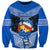 Tonga Christmas Sweatshirt Tongan Coat of Arms Santa With Ngatu Pattern Christmas Blue Style LT03 Unisex Blue - Polynesian Pride