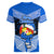 Tonga Christmas Women V Neck T Shirt Tongan Coat of Arms Santa With Ngatu Pattern Christmas Blue Style LT03 - Polynesian Pride