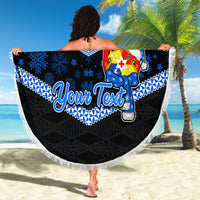Personalised Tonga Christmas Beach Blanket Tongan Coat of Arms Santa With Ngatu Pattern Christmas Blue Style LT03 - Wonder Print Shop