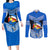 Personalised Tonga Christmas Couples Matching Long Sleeve Bodycon Dress and Long Sleeve Button Shirts Tongan Coat of Arms Santa With Ngatu Pattern Christmas Blue Style LT03 Blue - Polynesian Pride
