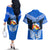 Personalised Tonga Christmas Couples Matching Off The Shoulder Long Sleeve Dress and Hawaiian Shirt Tongan Coat of Arms Santa With Ngatu Pattern Christmas Blue Style LT03 - Polynesian Pride