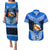 Personalised Tonga Christmas Couples Matching Puletasi Dress and Hawaiian Shirt Tongan Coat of Arms Santa With Ngatu Pattern Christmas Blue Style LT03 Blue - Polynesian Pride