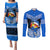 Personalised Tonga Christmas Couples Matching Puletasi Dress and Long Sleeve Button Shirts Tongan Coat of Arms Santa With Ngatu Pattern Christmas Blue Style LT03 Blue - Polynesian Pride