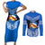 Personalised Tonga Christmas Couples Matching Short Sleeve Bodycon Dress and Long Sleeve Button Shirts Tongan Coat of Arms Santa With Ngatu Pattern Christmas Blue Style LT03 Blue - Polynesian Pride