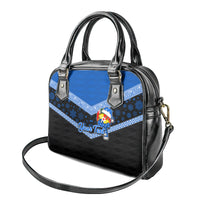 Personalised Tonga Christmas Shoulder Handbag Tongan Coat of Arms Santa With Ngatu Pattern Christmas Blue Style LT03 - Polynesian Pride