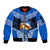 Personalised Tonga Christmas Sleeve Zip Bomber Jacket Tongan Coat of Arms Santa With Ngatu Pattern Christmas Blue Style LT03 Unisex Blue - Polynesian Pride