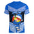 Personalised Tonga Christmas Women V Neck T Shirt Tongan Coat of Arms Santa With Ngatu Pattern Christmas Blue Style LT03 - Polynesian Pride