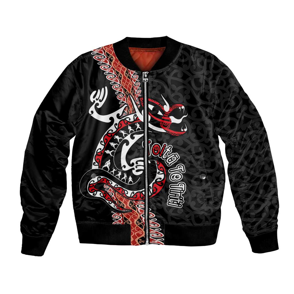 Aotearoa Toitu Te Tiriti Bomber Jacket Maori Taniwha Haka - Honour the Treaty LT03 Unisex Black - Polynesian Pride