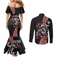 Aotearoa Toitu Te Tiriti Couples Matching Mermaid Dress and Long Sleeve Button Shirt Maori Taniwha Haka - Honour the Treaty LT03
