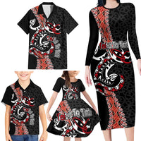 Aotearoa Toitu Te Tiriti Family Matching Long Sleeve Bodycon Dress and Hawaiian Shirt Maori Taniwha Haka - Honour the Treaty LT03