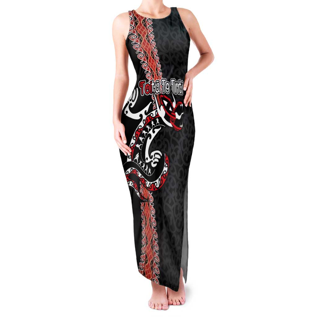Aotearoa Toitu Te Tiriti Family Matching Tank Maxi Dress and Hawaiian Shirt Maori Taniwha Haka - Honour the Treaty LT03