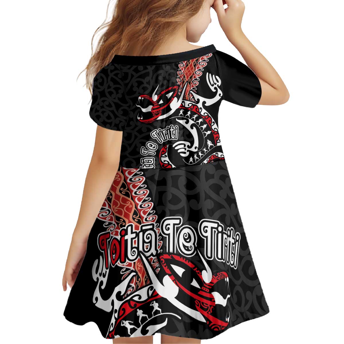 Aotearoa Toitu Te Tiriti Kid Short Sleeve Dress Maori Taniwha Haka - Honour the Treaty LT03