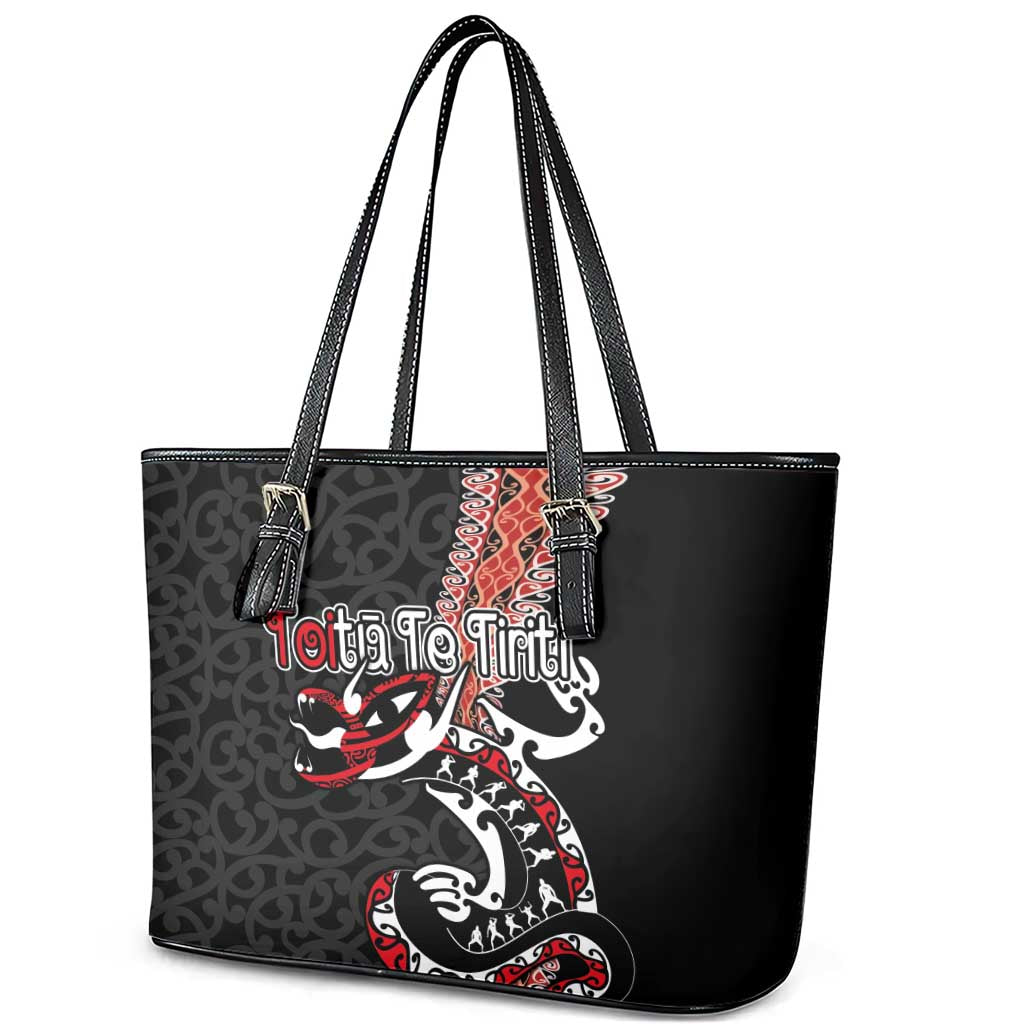 Aotearoa Toitu Te Tiriti Leather Tote Bag Maori Taniwha Haka - Honour the Treaty LT03 - Polynesian Pride