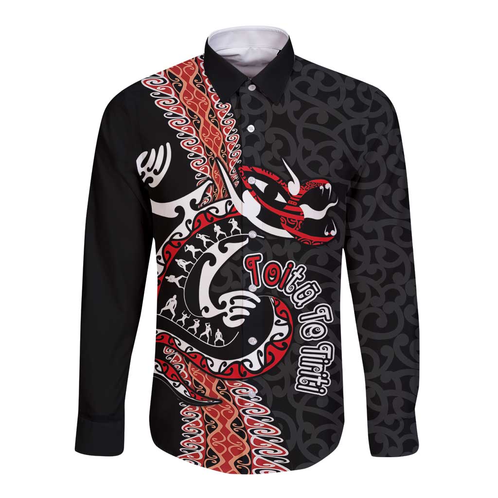 Aotearoa Toitu Te Tiriti Long Sleeve Button Shirt Maori Taniwha Haka - Honour the Treaty LT03