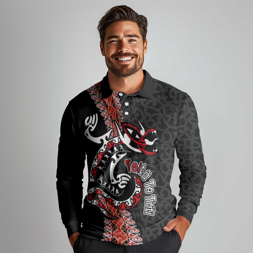 Aotearoa Toitu Te Tiriti Long Sleeve Polo Shirt Maori Taniwha Haka - Honour the Treaty LT03