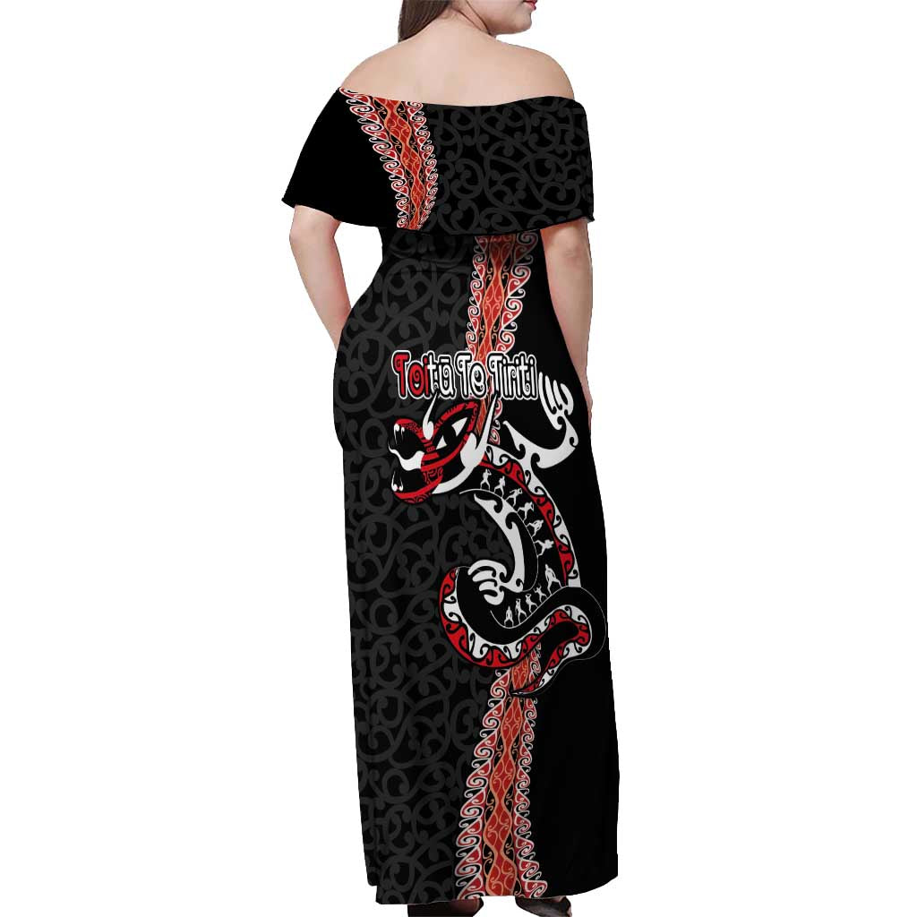 Aotearoa Toitu Te Tiriti Off Shoulder Maxi Dress Maori Taniwha Haka - Honour the Treaty LT03