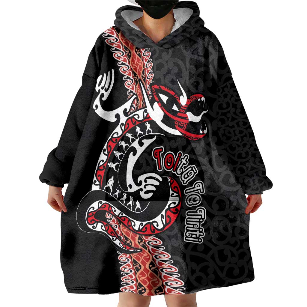 Aotearoa Toitu Te Tiriti Wearable Blanket Hoodie Maori Taniwha Haka - Honour the Treaty LT03