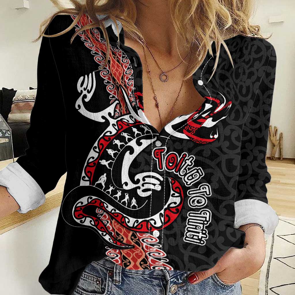 Aotearoa Toitu Te Tiriti Women Casual Shirt Maori Taniwha Haka - Honour the Treaty LT03