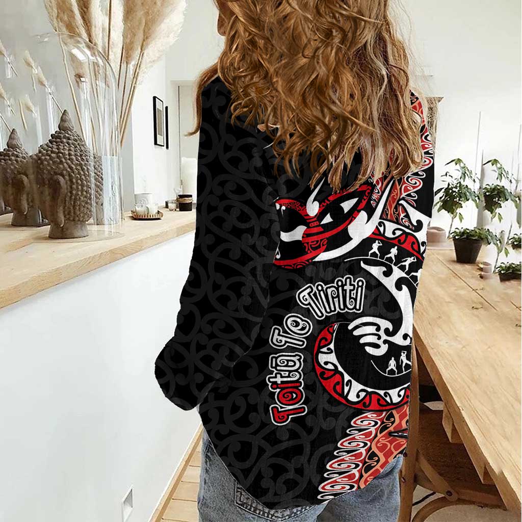 Aotearoa Toitu Te Tiriti Women Casual Shirt Maori Taniwha Haka - Honour the Treaty LT03
