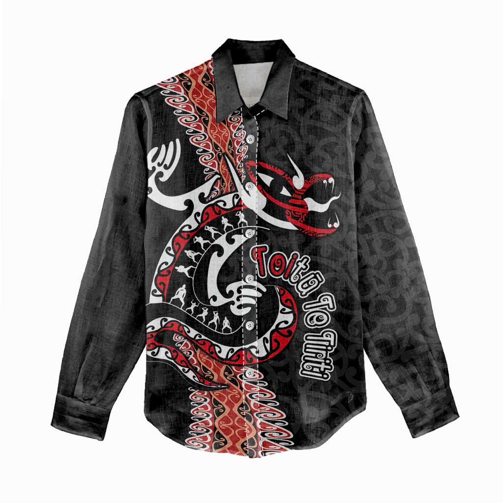 Aotearoa Toitu Te Tiriti Women Casual Shirt Maori Taniwha Haka - Honour the Treaty LT03