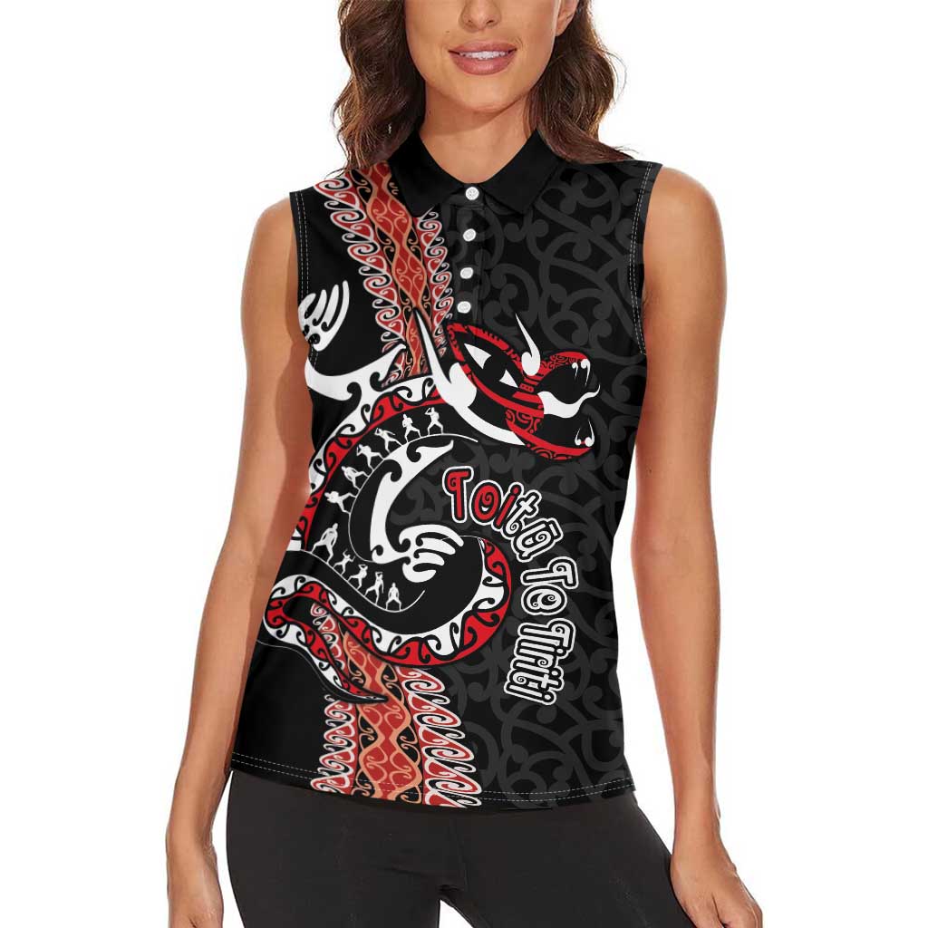 Aotearoa Toitu Te Tiriti Women Sleeveless Polo Shirt Maori Taniwha Haka - Honour the Treaty LT03