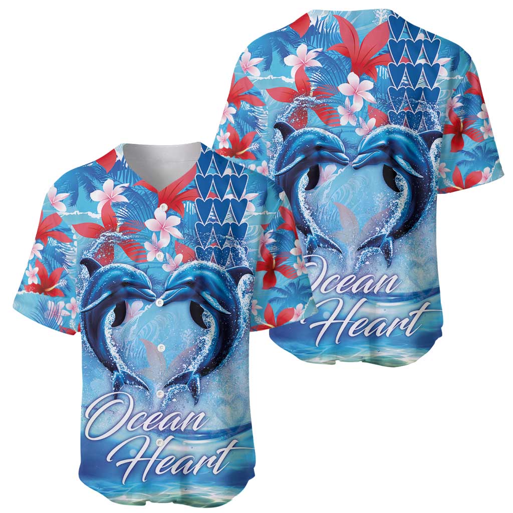Hawaiian Dolphin Love Couple - Ocean Heart Baseball Jersey LT03 - Polynesian Pride