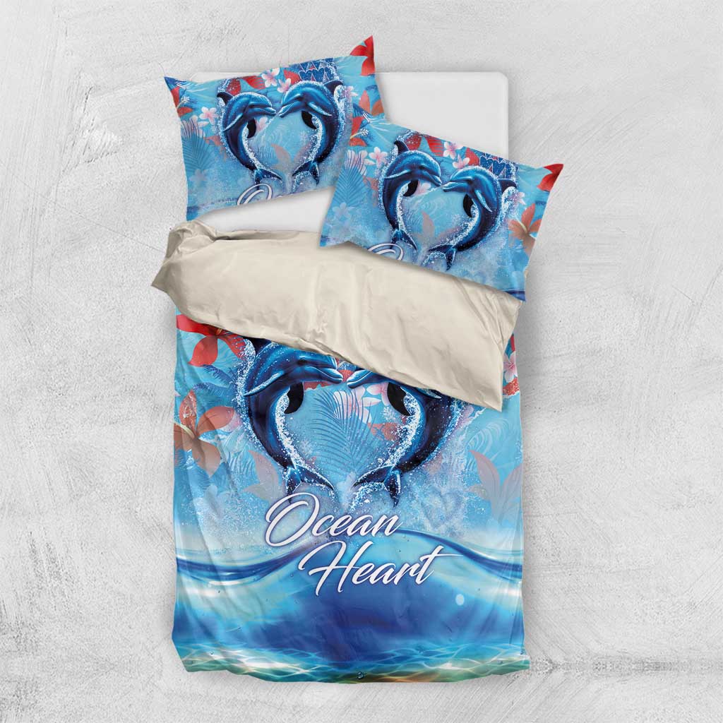 Hawaiian Dolphin Love Couple - Ocean Heart Bedding Set