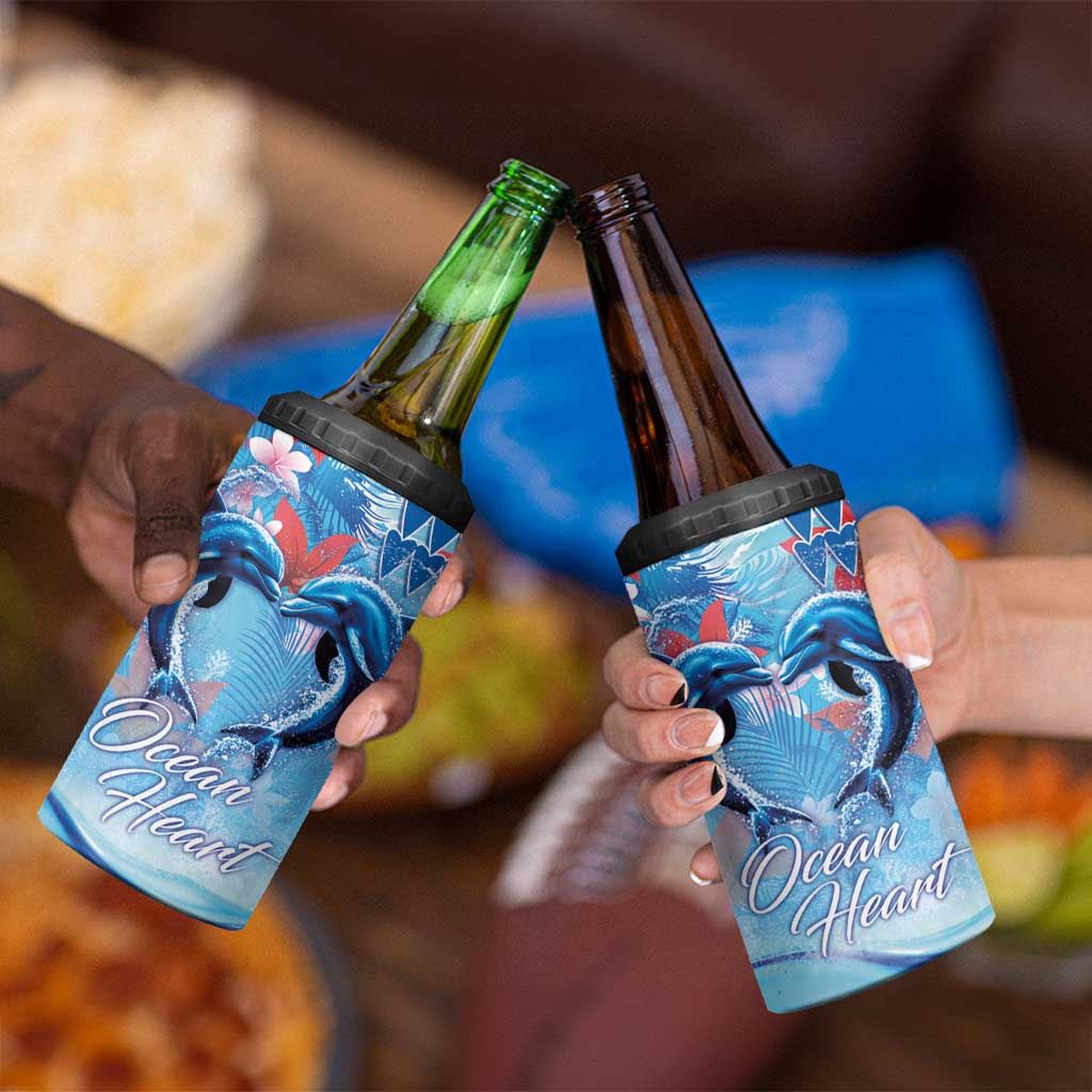 Hawaiian Dolphin Love Couple - Ocean Heart 4 in 1 Can Cooler Tumbler