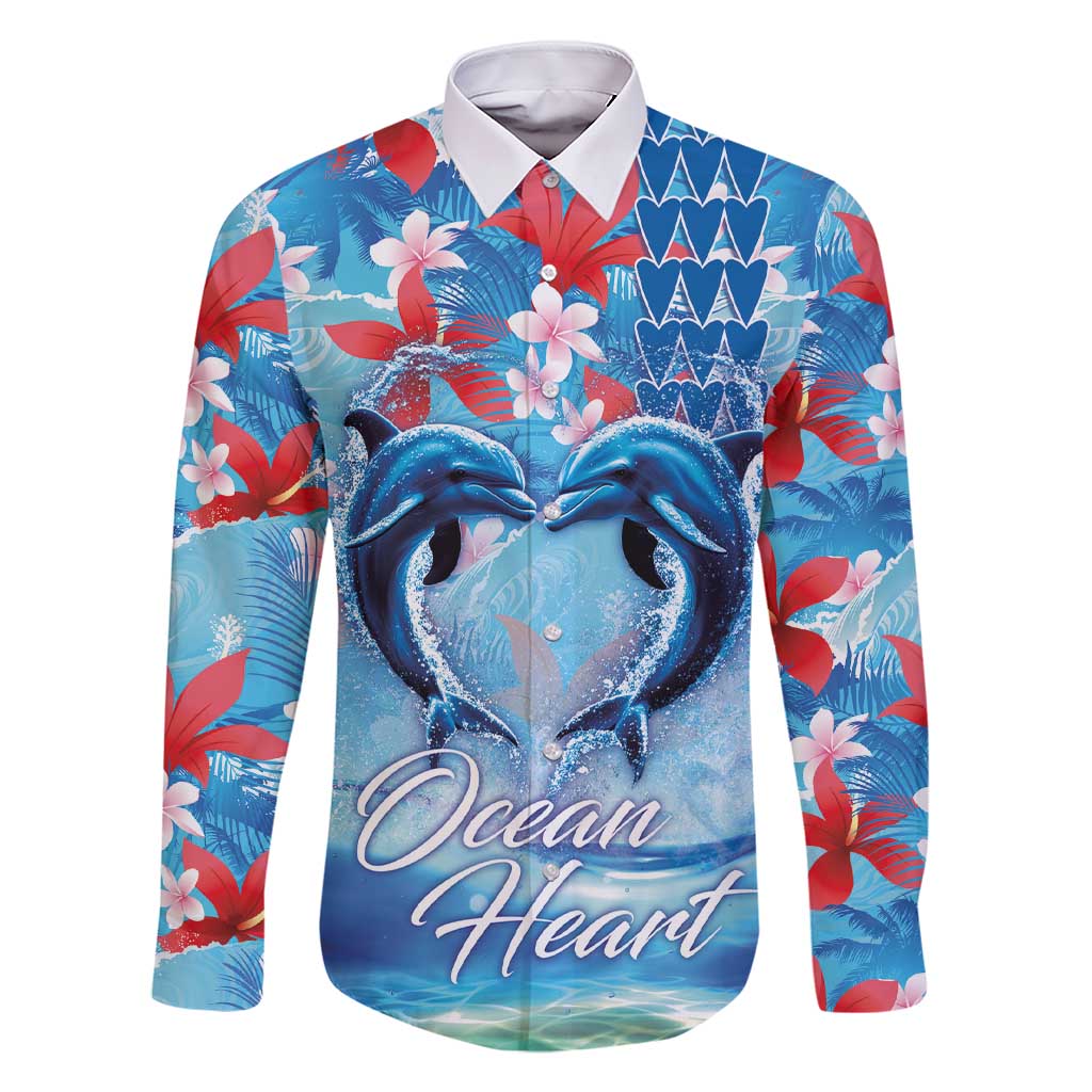 Hawaiian Dolphin Love Couple - Ocean Heart Family Matching Short Sleeve Bodycon Dress and Hawaiian Shirt